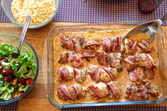 Beikonvafinn kjúklingur í balsamiksósu